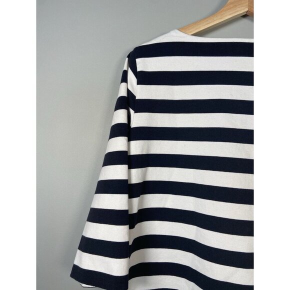 Tommy Hilfiger Shirt‎ Women’s Large Black White Stripe Nautical Zip Leather Trim - Picture 6 of 9